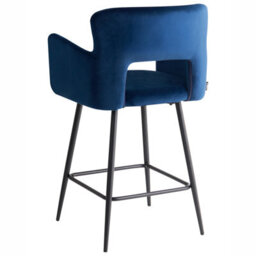 Wyld And Coco Noble Navy Velvet Bar Chair Set Of 2 With Armrests And Cut-Out Backrest - Matt Black Legs - thumbnail 6