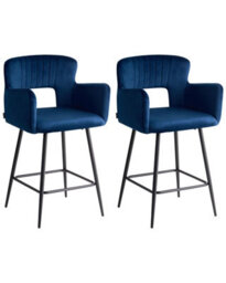 Wyld And Coco Noble Navy Velvet Bar Chair Set Of 2 With Armrests And Cut-Out Backrest - Matt Black Legs - thumbnail 3