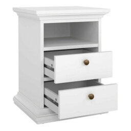 Wyld Haus Osaka Farmhouse White Wooden Bedside Table - 2 Drawers And 1 Open Shelf - thumbnail 7