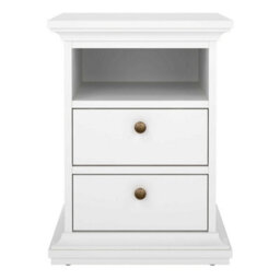 Wyld Haus Osaka Farmhouse White Wooden Bedside Table - 2 Drawers And 1 Open Shelf - thumbnail 4