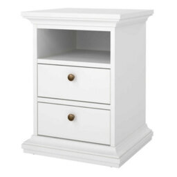 Wyld Haus Osaka Farmhouse White Wooden Bedside Table - 2 Drawers And 1 Open Shelf - thumbnail 5
