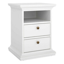 Wyld Haus Osaka Farmhouse White Wooden Bedside Table - 2 Drawers And 1 Open Shelf - thumbnail 3