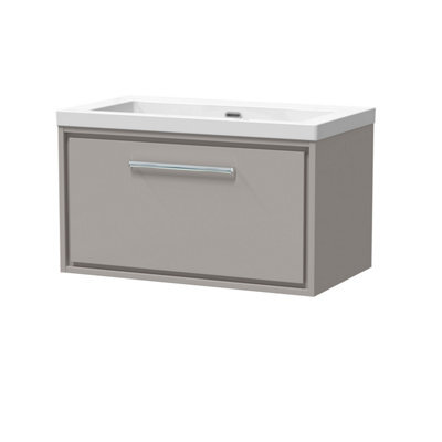 Balterley Longnor Modern Bathroom 1 Soft Close Drawer Wall Hung Vanity Unit Fireclay Basin, Pebble Grey, 800mm - image 1