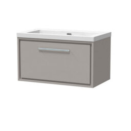 Balterley Longnor Modern Bathroom 1 Soft Close Drawer Wall Hung Vanity Unit Fireclay Basin, Pebble Grey, 800mm - thumbnail 1