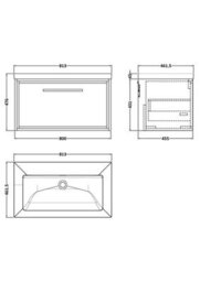 Balterley Longnor Modern Bathroom 1 Soft Close Drawer Wall Hung Vanity Unit Fireclay Basin, Pebble Grey, 800mm - thumbnail 2