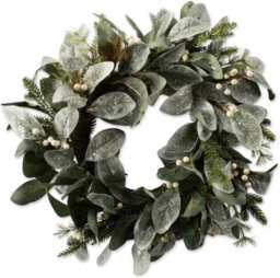 Shatchi 55Cm Natural Looking Artificial Snowy Leaves, White Berries And Glittered Flowers Wreath Front Door Hanging Christmas Wedd