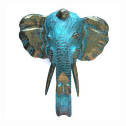 Large Gold & Turquoise Elephant Head Wall Decor - Indonesian Craftsmanship