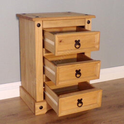 Bedside Cabinet 3 Drawer Chest Medium Table Mexican Pine Furniture - thumbnail 5