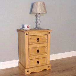 Bedside Cabinet 3 Drawer Chest Medium Table Mexican Pine Furniture - thumbnail 4