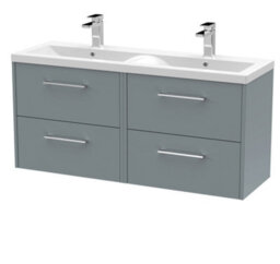 Hudson Reed Juno Wall Hung 4 Soft Close Door Double Basin Vanity Unit In Coastal Grey Finish, 1200mm - thumbnail 4