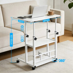 3 Tier Rolling Computer Desk Laptop Table Height Adjustable Study Table 60X40Cm - thumbnail 2