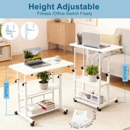 3 Tier Rolling Computer Desk Laptop Table Height Adjustable Study Table 60X40Cm - thumbnail 3