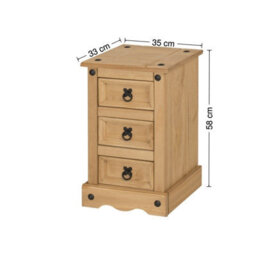 Mercers Furniture Corona Narrow 3 Drawer Bedside Cabinet Table Solid Wood Pine With Mexican Styling Wooden - thumbnail 5