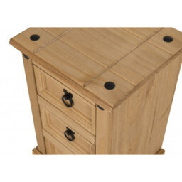 Mercers Furniture Corona Narrow 3 Drawer Bedside Cabinet Table Solid Wood Pine With Mexican Styling Wooden - thumbnail 3