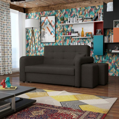 Viva Home Ii Sofa Bed With 2 Ottomans For Living Room Chipboard Polyurethane Foam Metal Legs 158Cm Wide Brown Right - image 1
