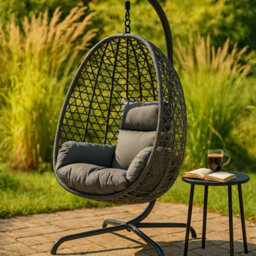 Jack Stonehouse Jsh Rattan Patio Egg Chair With Cushions Dark Grey Outdoor Living Hanging Garden Swing - thumbnail 4