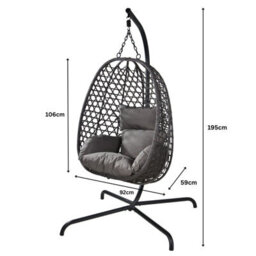 Jack Stonehouse Jsh Rattan Patio Egg Chair With Cushions Dark Grey Outdoor Living Hanging Garden Swing - thumbnail 3