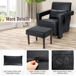 Gainoom Modern Black Home Accent Sofa Chair With Ottoman Upholstered Leisure Armchair - thumbnail 6