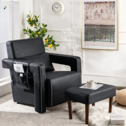 Gainoom Modern Black Home Accent Sofa Chair With Ottoman Upholstered Leisure Armchair - thumbnail 3