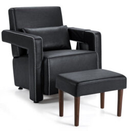 Gainoom Modern Black Home Accent Sofa Chair With Ottoman Upholstered Leisure Armchair - thumbnail 1