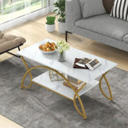 2 Tier Modern Coffee Table Rectangular Table With Storage Shelf - thumbnail 4