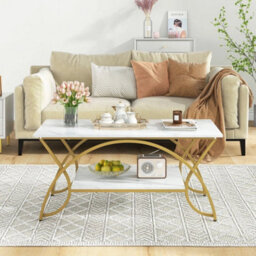 2 Tier Modern Coffee Table Rectangular Table With Storage Shelf - thumbnail 5
