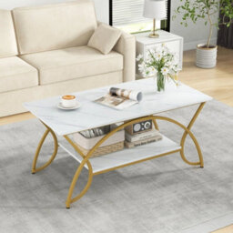 2 Tier Modern Coffee Table Rectangular Table With Storage Shelf - thumbnail 3