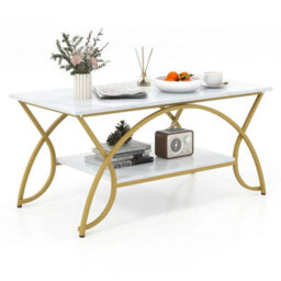2 Tier Modern Coffee Table Rectangular Table With Storage Shelf - thumbnail 1