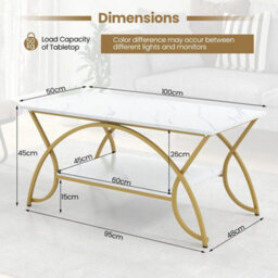2 Tier Modern Coffee Table Rectangular Table With Storage Shelf - thumbnail 2