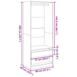 Vidaxl Wardrobe White 80X50X200 Cm Engineered Wood - thumbnail 3