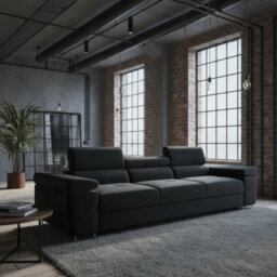 Torezio Three Seater Sofa With Adjustable Headrests For Living Room Chipboard Frame Metal Legs 263X102X70-90Cm Black - thumbnail 1