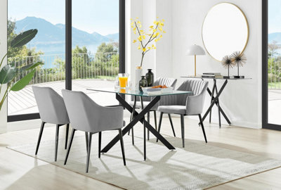 Furniturebox Uk Leonardo Black Leg Glass Dining Table & 4 Grey Calla Black Leg Chairs - image 1