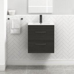 Royal Bathrooms Turin Hale Black 500mm Wall Hung Vanity Unit 2 Drawer With Minimalist Basin Sink & Matt Black Handles - thumbnail 1