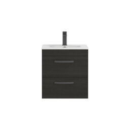Royal Bathrooms Turin Hale Black 500mm Wall Hung Vanity Unit 2 Drawer With Minimalist Basin Sink & Matt Black Handles - thumbnail 6