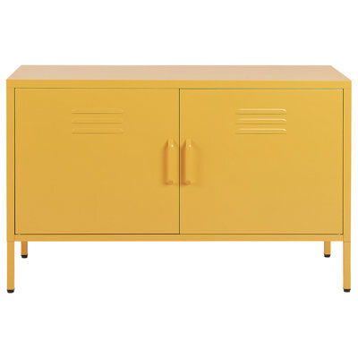 Wyld And Coco 2-Door Yellow Steel Industrial Sideboard For Home Office, W100 X D40 X H65Cm - image 1