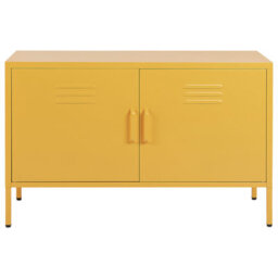 Wyld And Coco 2-Door Yellow Steel Industrial Sideboard For Home Office, W100 X D40 X H65Cm - thumbnail 1