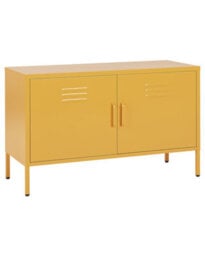 Wyld And Coco 2-Door Yellow Steel Industrial Sideboard For Home Office, W100 X D40 X H65Cm - thumbnail 3