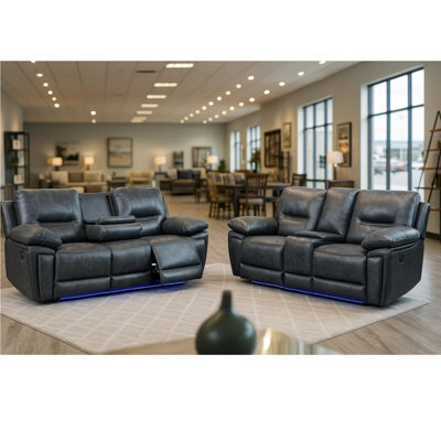 Sara Electric Leather 3+2 Seater Sofa Set Suite Black - image 1