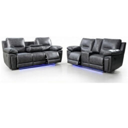 Sara  Electric Leather 3+2 Seater Sofa Set Suite Black - thumbnail 3