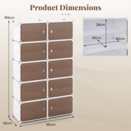 Gainoom Shoe Rack 10 Tier Shoe Storage Cabinet 40 Pair Plastic Shoe Organizer W/ Removable Shelves - thumbnail 2