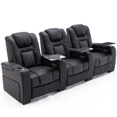 More4Homes Broadway 3 Seater Electric Recliner Cinema Sofa Usb Charging Led Base With Tray (Black W White Stitching) - image 1