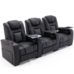 More4Homes Broadway 3 Seater Electric Recliner Cinema Sofa Usb Charging Led Base With Tray (Black W White Stitching) - thumbnail 1