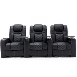 More4Homes Broadway 3 Seater Electric Recliner Cinema Sofa Usb Charging Led Base With Tray (Black W White Stitching) - thumbnail 3
