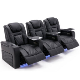 More4Homes Broadway 3 Seater Electric Recliner Cinema Sofa Usb Charging Led Base With Tray (Black W White Stitching) - thumbnail 2