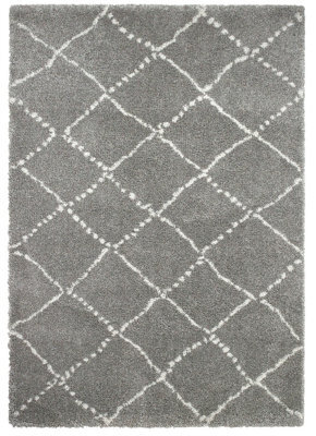 Grey/cream Rug, Geometric Stain Resistant Rug With 4Cm Thick, Modern Shaggy Moroccan Rug For Diningroom-160Cm (Circle) - image 1