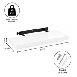 High Gloss White Floating Wall Shelf 60Cm - thumbnail 2