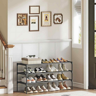 Freestanding 3-Tier Shoe Organiser, Metal Shoe Rack With Fabric Shelves For Entryway And Hallway, Ink Black - image 1