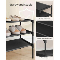 Freestanding 3-Tier Shoe Organiser, Metal Shoe Rack With Fabric Shelves For Entryway And Hallway, Ink Black - thumbnail 4