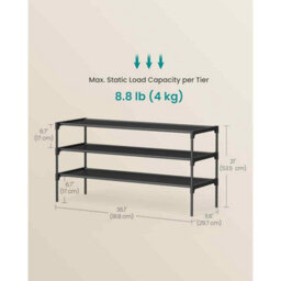 Freestanding 3-Tier Shoe Organiser, Metal Shoe Rack With Fabric Shelves For Entryway And Hallway, Ink Black - thumbnail 2