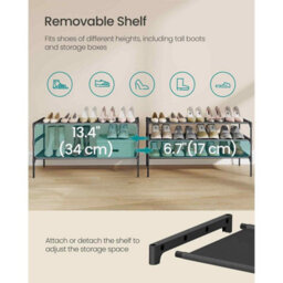 Freestanding 3-Tier Shoe Organiser, Metal Shoe Rack With Fabric Shelves For Entryway And Hallway, Ink Black - thumbnail 3